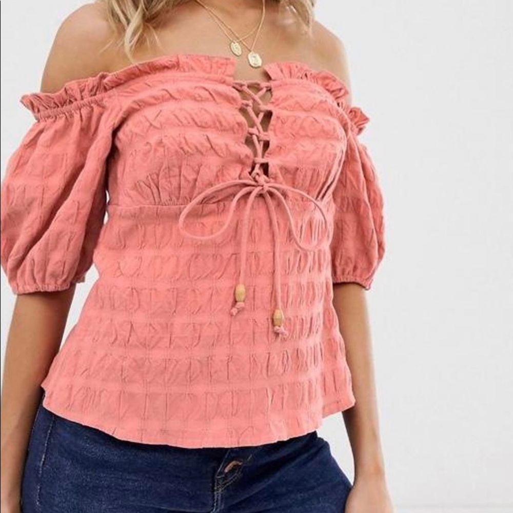 ASOS Coral Off-Shoulder Lace-Up Top | Boho • Summer Feminine